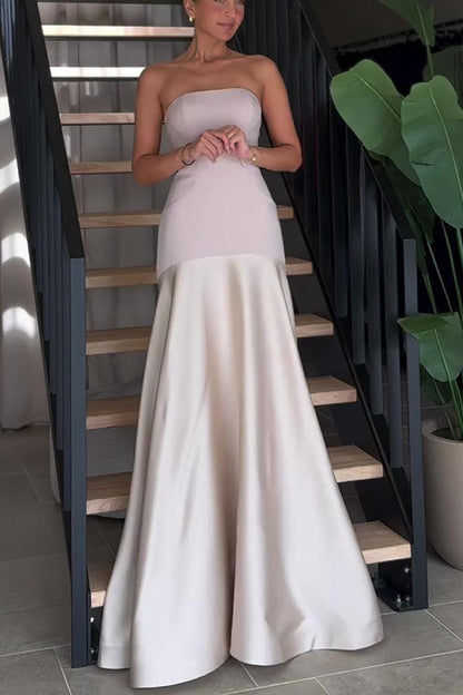Mireille | Robe longue élégante sans bretelles et évasée