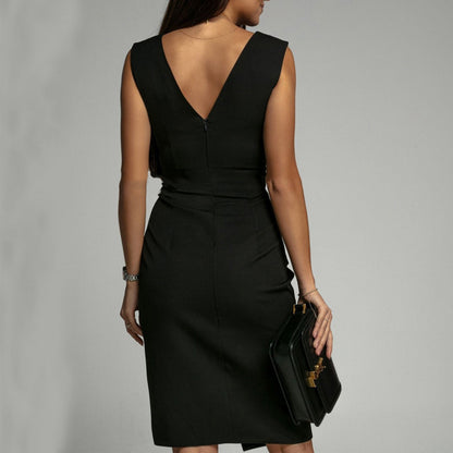 Robe Slim Col V Taille Haute Fendue – Soirée & Club Femme