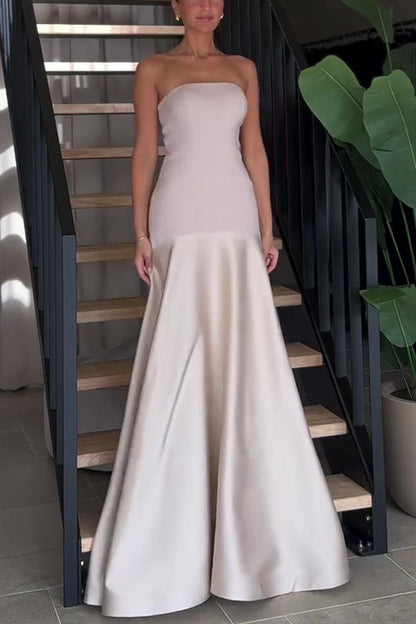 Mireille | Robe longue élégante sans bretelles et évasée