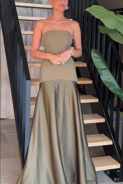Mireille | Robe longue élégante sans bretelles et évasée