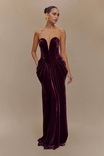 Robe Longue en Velours Sans Bretelles