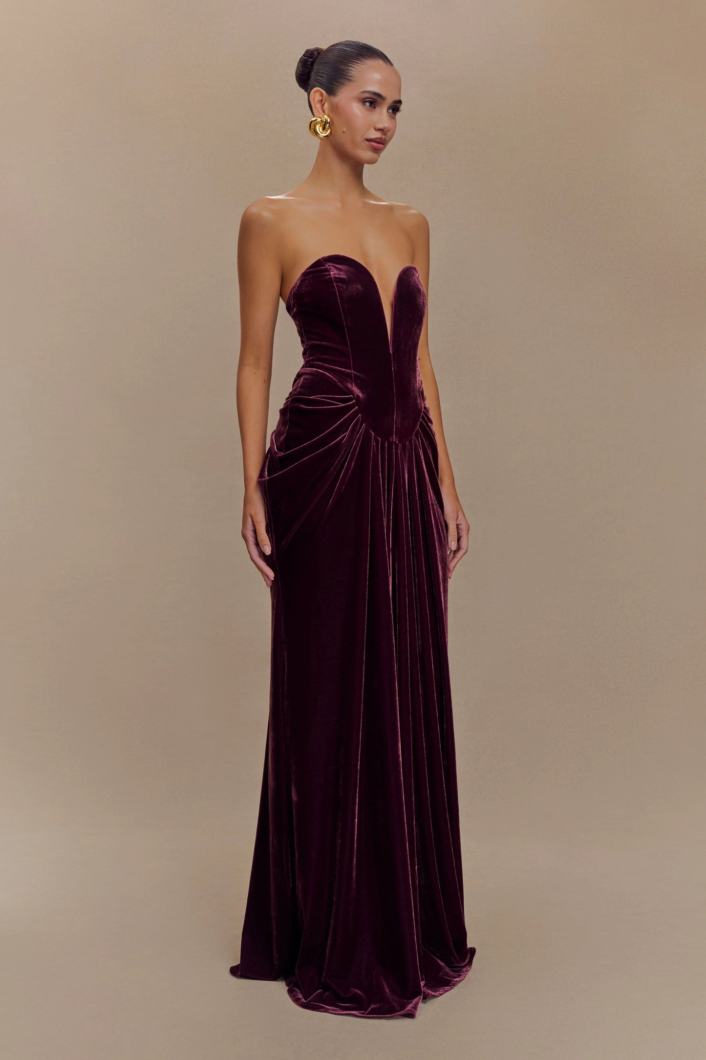 Robe Longue en Velours Sans Bretelles